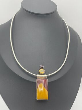 Sajen 925 Mookaite Jasper Pendant Sterling Silver Omega Chain Necklace SJ925
